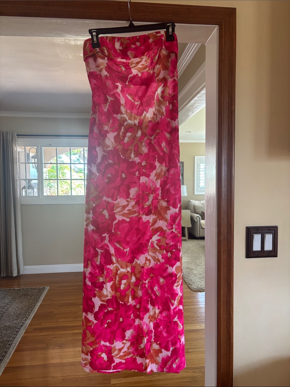 Bright Pink Floral Maxi Strapless Dress Large NWT